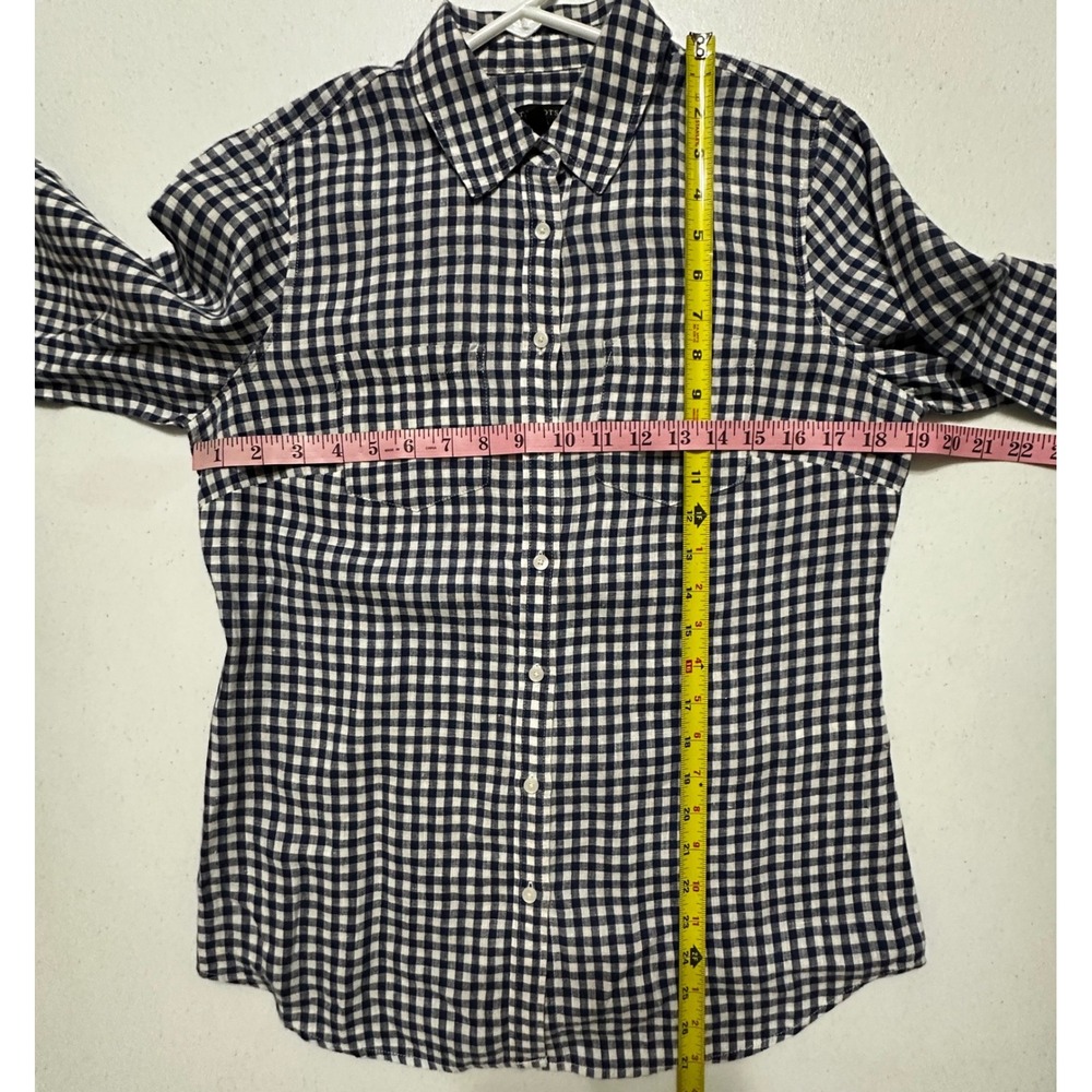 Talbots Navy Blue & White Gingham Check Plaid 100% Linen Button Down Shirt S - Picture 5 of 5